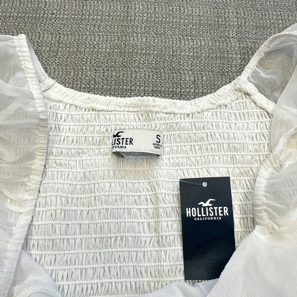Hollister Top Womens Small Sheer Long Sleeve Ruched Mesh‎ Blouse Smocked NWT - Picture 2 of 9